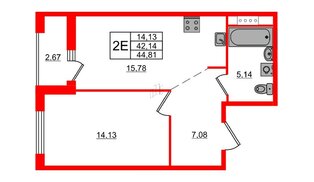 Квартира в ЖК ЦДС Новосаратовка «Город первых», 1 комнатная, 44.81 м², 12 этаж