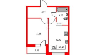 Квартира в ЖК Урбанист, 1 комнатная, 36.48 м², 14 этаж