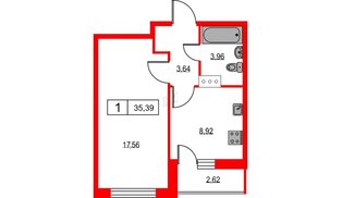 Квартира в ЖК Урбанист, 1 комнатная, 35.39 м², 11 этаж
