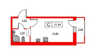 Квартира в ЖК Урбанист, студия, 21.84 м², 15 этаж