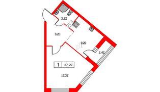 Квартира в ЖК Урбанист, 1 комнатная, 37.29 м², 16 этаж
