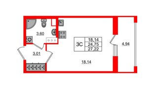 Квартира в ЖК «Город звёзд», студия, 24.75 м², 3 этаж