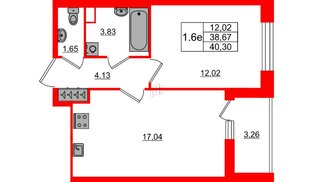 Квартира в ЖК «Город звёзд», 1 комнатная, 38.67 м², 2 этаж