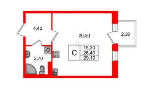 Квартира в ЖК «Экография», студия, 29.1 м², 2 этаж