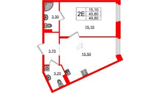 Квартира в ЖК Экография, 1 комнатная, 40.8 м², 1 этаж
