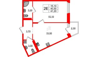 Квартира в ЖК Экография, 1 комнатная, 41.2 м², 3 этаж