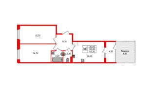 Квартира в ЖК «Экография», 2 комнатная, 63.3 м², 1 этаж