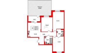 Квартира в ЖК «Экография», 3 комнатная, 86.7 м², 1 этаж