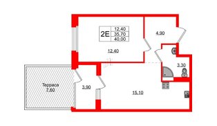 Квартира в ЖК Экография, 1 комнатная, 40 м², 1 этаж