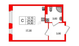 Квартира в ЖК Экография, студия, 24.8 м², 1 этаж