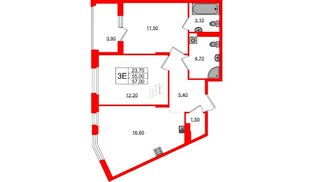 Квартира в ЖК «Экография», 2 комнатная, 57 м², 2 этаж