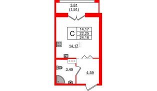Квартира в ЖК Рождественский квартал, студия, 24.16 м², 7 этаж