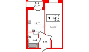 Квартира в ЖК Рождественский квартал, 1 комнатная, 35.38 м², 6 этаж