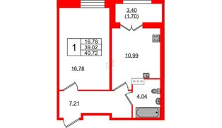 Квартира в ЖК Рождественский квартал, 1 комнатная, 40.72 м², 8 этаж