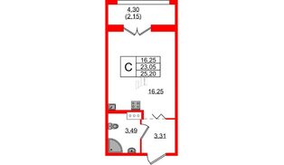 Квартира в ЖК Рождественский квартал, студия, 25.2 м², 3 этаж
