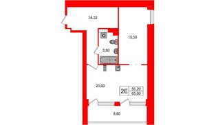 Апартаменты в ЖК Морская Ривьера, 1 комнатные, 65 м², 9 этаж