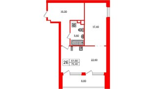 Апартаменты в ЖК Морская Ривьера, 1 комнатные, 70.4 м², 10 этаж