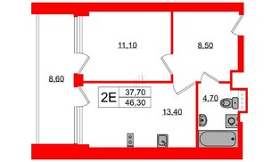 Апартаменты в ЖК Морская Ривьера, 1 комнатные, 46.3 м², 8 этаж