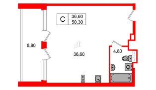 Апартаменты в ЖК Морская Ривьера, студия, 50.3 м², 10 этаж