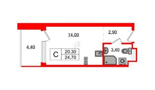 Апартаменты в ЖК Морская Ривьера, студия, 24.7 м², 10 этаж
