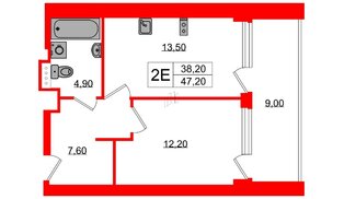 Апартаменты в ЖК Морская Ривьера, 1 комнатные, 47.2 м², 8 этаж