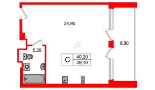 Апартаменты в ЖК Морская Ривьера, студия, 49.1 м², 12 этаж
