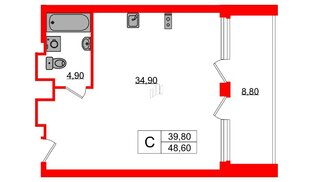 Апартаменты в ЖК Морская Ривьера, студия, 48.6 м², 11 этаж