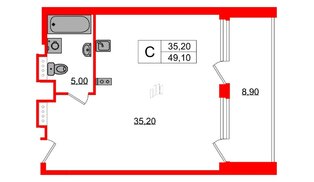 Апартаменты в ЖК Морская Ривьера, студия, 49.1 м², 11 этаж