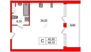 Апартаменты в ЖК Морская Ривьера, студия, 49.1 м², 12 этаж