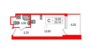 Апартаменты в ЖК Морская Ривьера, студия, 23.1 м², 9 этаж