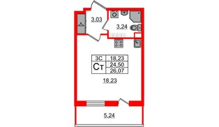 Квартира в ЖК «Парадный ансамбль», студия, 24.5 м², 5 этаж