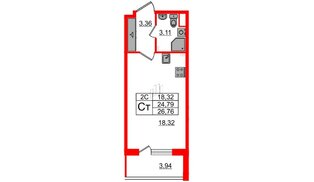 Квартира в ЖК «Парадный ансамбль», студия, 24.79 м², 2 этаж