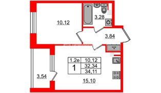 Квартира в ЖК «Парадный ансамбль», 1 комнатная, 32.34 м², 3 этаж
