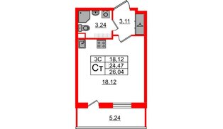 Квартира в ЖК «Парадный ансамбль», студия, 24.47 м², 5 этаж