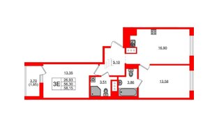 Квартира в ЖК Квартал «Новый Московский», 2 комнатная, 58.15 м², 4 этаж