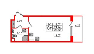 Квартира в ЖК «Парадный ансамбль», студия, 24.24 м², 5 этаж