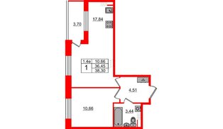 Квартира в ЖК «Парадный ансамбль», 1 комнатная, 36.45 м², 5 этаж