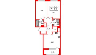 Квартира в ЖК Квартал «Новый Московский», 2 комнатная, 62.71 м², 6 этаж