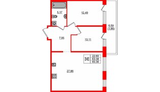 Квартира в ЖК «AVANT», 2 комнатная, 65.56 м², 2 этаж