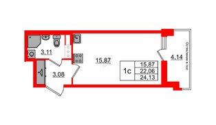 Квартира в ЖК Астра Континенталь, студия, 22.06 м², 7 этаж
