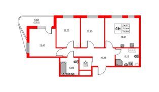 Квартира в ЖК «Респект», 3 комнатная, 78.6 м², 7 этаж
