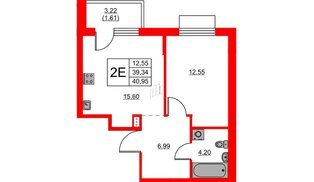 Квартира в ЖК «Респект», 1 комнатная, 40.95 м², 1 этаж
