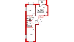 Квартира в ЖК «Респект», 2 комнатная, 57.48 м², 2 этаж