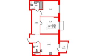 Квартира в ЖК «Респект», 2 комнатная, 57.38 м², 13 этаж