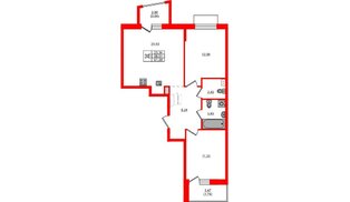Квартира в ЖК «Респект», 2 комнатная, 61.09 м², 2 этаж