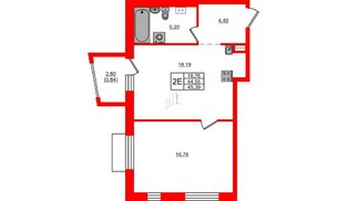 Квартира в ЖК «Респект», 1 комнатная, 45.39 м², 2 этаж