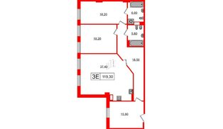 Квартира в ЖК Манхэттен, 2 комнатная, 119.21 м², 2 этаж