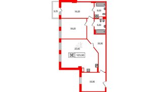 Квартира в ЖК Манхэттен, 2 комнатная, 120.35 м², 6 этаж