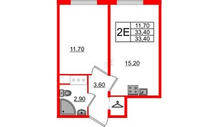 Квартира в ЖК Октябрьская Набережная ЖК, 1 комнатная, 33.4 м², 25 этаж