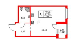 Квартира в ЖК «Парголово», студия, 29.01 м², 14 этаж